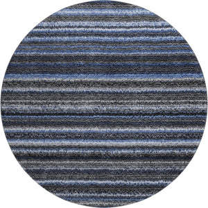 HomeRoots 8' Blue And Gray Striped Washable Round Rug - Soft, Durable, UV Protected for Homes with Kids & Pets 650779