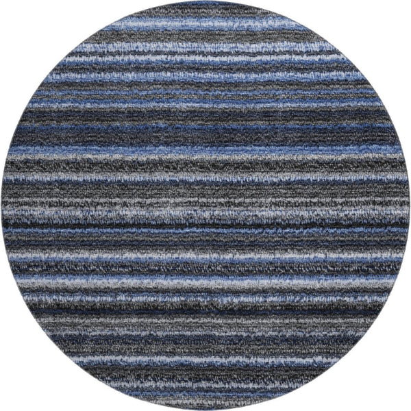 HomeRoots 8' Blue And Gray Striped Washable Round Rug - Soft, Durable, UV Protected for Homes with Kids & Pets 650779
