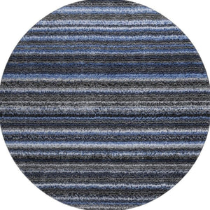 HomeRoots 8' Blue And Gray Striped Washable Round Rug - Soft, Durable, UV Protected for Homes with Kids & Pets 650779