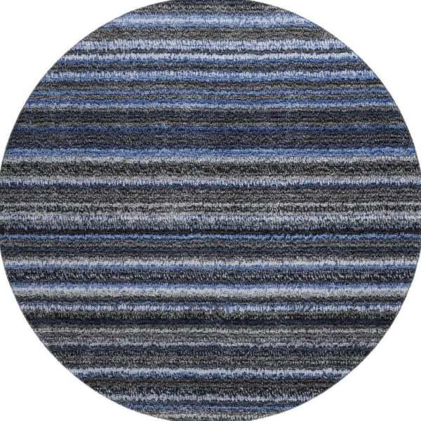 HomeRoots 8' Blue And Gray Striped Washable Round Rug - Soft, Durable, UV Protected for Homes with Kids & Pets 650779