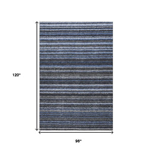 HomeRoots 8' X 10' Washable Blue and Gray Striped Area Rug with UV Protection for High-Traffic Spaces 650780