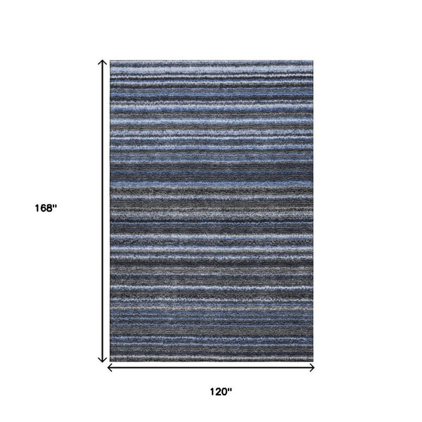 HomeRoots 10' Blue and Gray Striped Washable Area Rug - UV Protected, Stain-Resistant, Perfect for Family Spaces! 650782