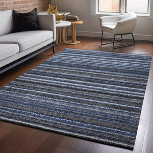 HomeRoots 10' Blue and Gray Striped Washable Area Rug - UV Protected, Stain-Resistant, Perfect for Family Spaces! 650782