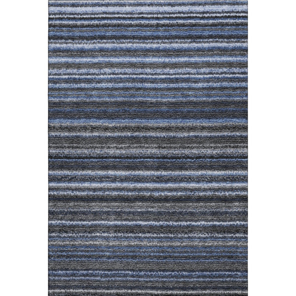 HomeRoots 10' Blue and Gray Striped Washable Area Rug - UV Protected, Stain-Resistant, Perfect for Family Spaces! 650782