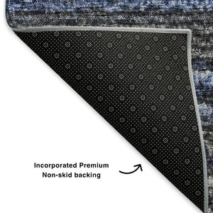 HomeRoots 10' Blue and Gray Striped Washable Area Rug - UV Protected, Stain-Resistant, Perfect for Family Spaces! 650782