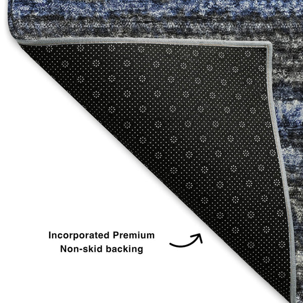 HomeRoots 10' Blue and Gray Striped Washable Area Rug - UV Protected, Stain-Resistant, Perfect for Family Spaces! 650782