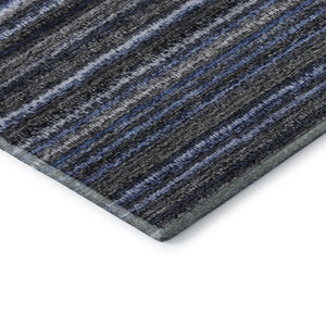 HomeRoots 10' Blue and Gray Striped Washable Area Rug - UV Protected, Stain-Resistant, Perfect for Family Spaces! 650782