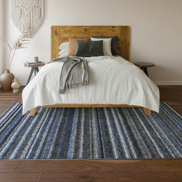HomeRoots 10' Blue and Gray Striped Washable Area Rug - UV Protected, Stain-Resistant, Perfect for Family Spaces! 650782