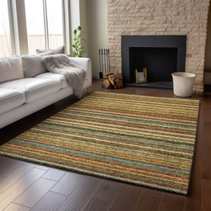 HomeRoots 5' Coral Green & Blue Striped Washable Area Rug - UV Protected, Durable & Stain-Resistant Design! 650784