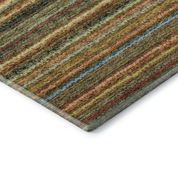 HomeRoots 8' Coral Green & Blue Striped Round Rug – Washable, UV-Protected, Ideal for High-Traffic Areas 650785