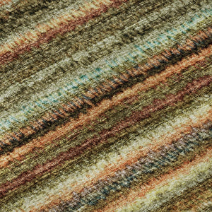HomeRoots 8' Coral Green & Blue Striped Round Rug – Washable, UV-Protected, Ideal for High-Traffic Areas 650785