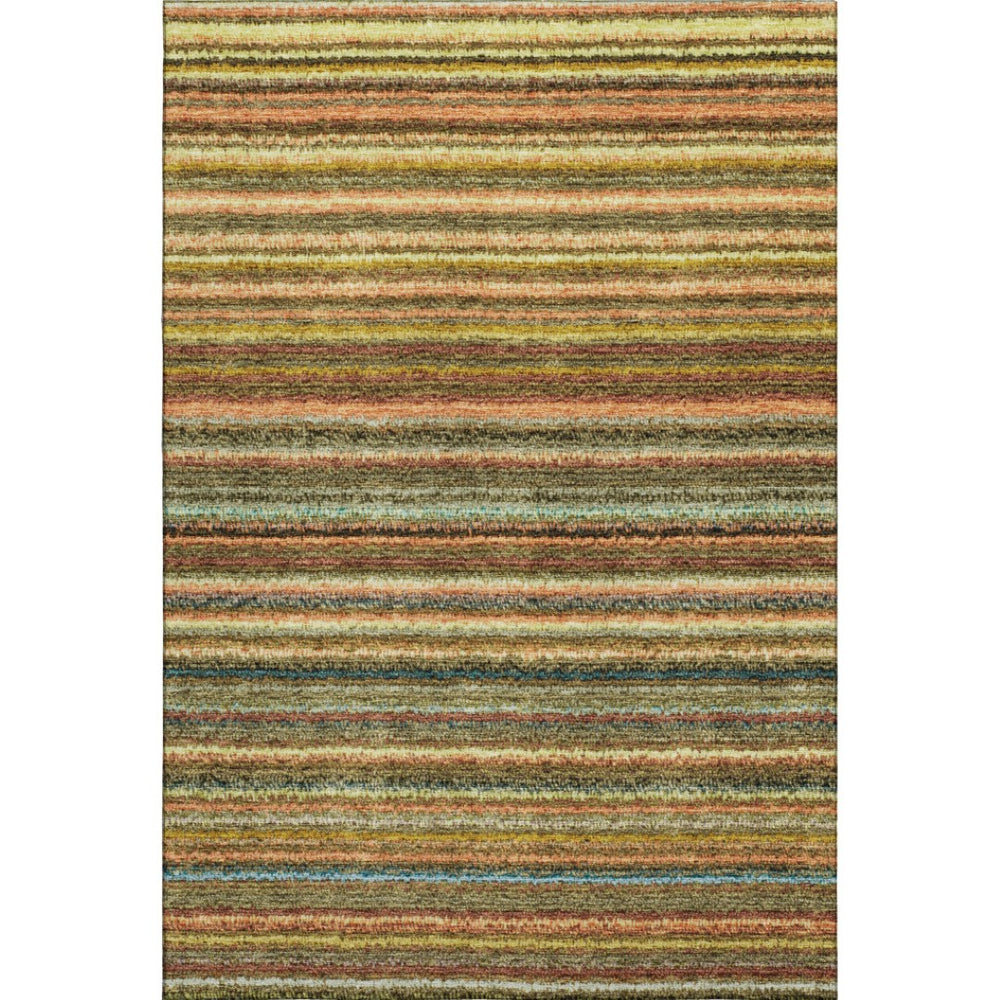 HomeRoots 9' X 12' Coral Green & Blue Striped Area Rug - Washable, UV-Protected, Durable for Family Spaces 650787