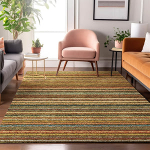 HomeRoots 10' Coral Green & Blue Striped Washable Area Rug - UV Protection, Stain Resistant, Perfect for Homes! 650788