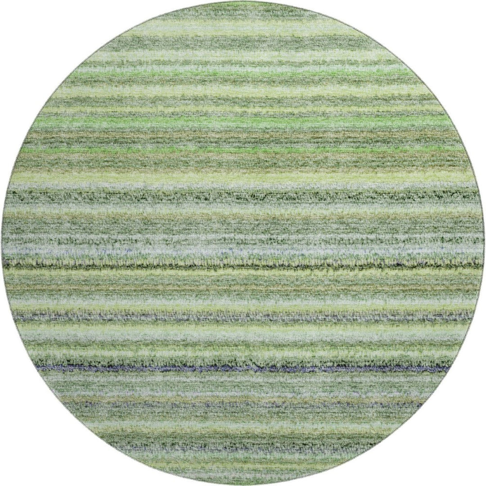 HomeRoots 8' Green And Blue Striped Washable Round Rug with UV Protection - Durable, Stylish, Easy Care Floor Accent 650791