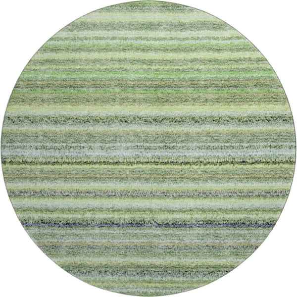 HomeRoots 8' Green And Blue Striped Washable Round Rug with UV Protection - Durable, Stylish, Easy Care Floor Accent 650791