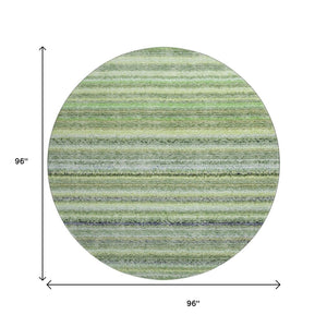 HomeRoots 8' Green And Blue Striped Washable Round Rug with UV Protection - Durable, Stylish, Easy Care Floor Accent 650791