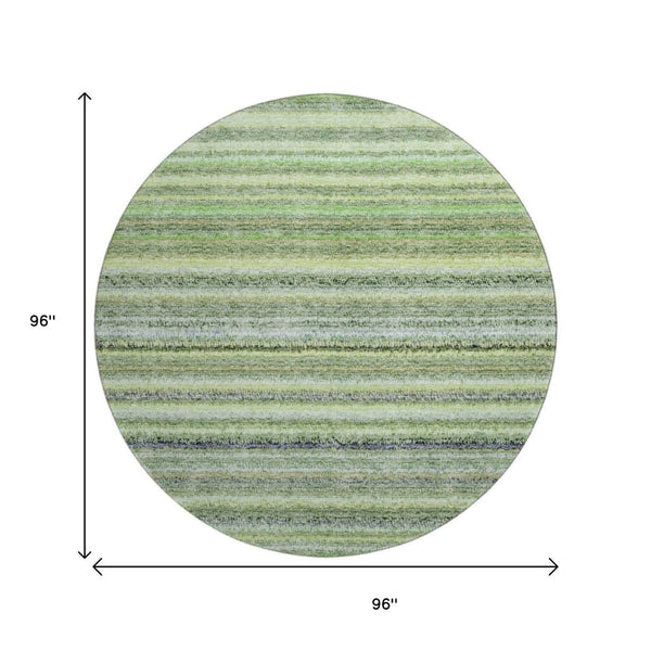 HomeRoots 8' Green And Blue Striped Washable Round Rug with UV Protection - Durable, Stylish, Easy Care Floor Accent 650791