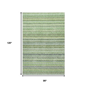 HomeRoots 8' X 10' Striped Washable Area Rug in Green and Blue, UV Protected for Indoor and Outdoor Use 650792