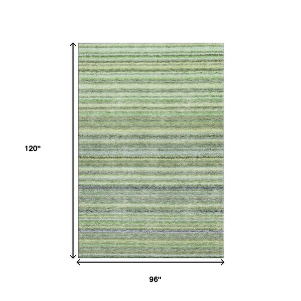 HomeRoots 8' X 10' Striped Washable Area Rug in Green and Blue, UV Protected for Indoor and Outdoor Use 650792