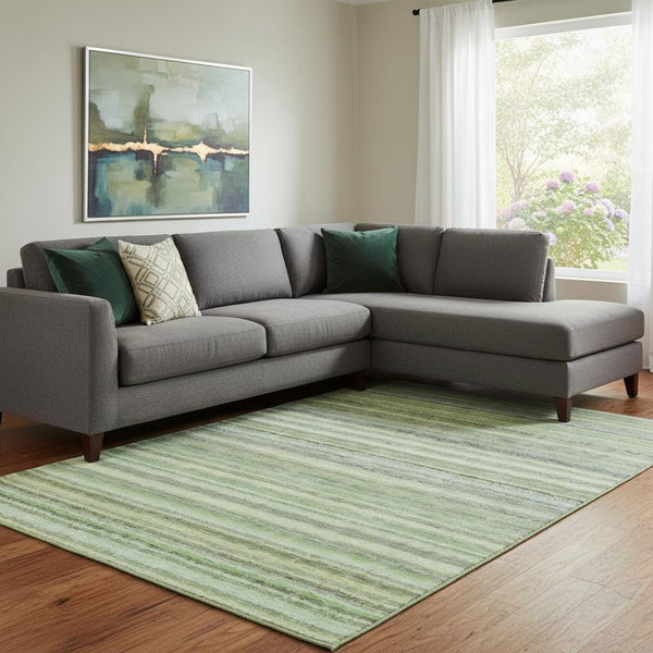 HomeRoots 8' X 10' Striped Washable Area Rug in Green and Blue, UV Protected for Indoor and Outdoor Use 650792