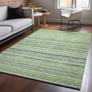 HomeRoots 9' Green and Blue Striped Washable Area Rug with UV Protection - Durable, Stain-Resistant, Stylish Decor 650793