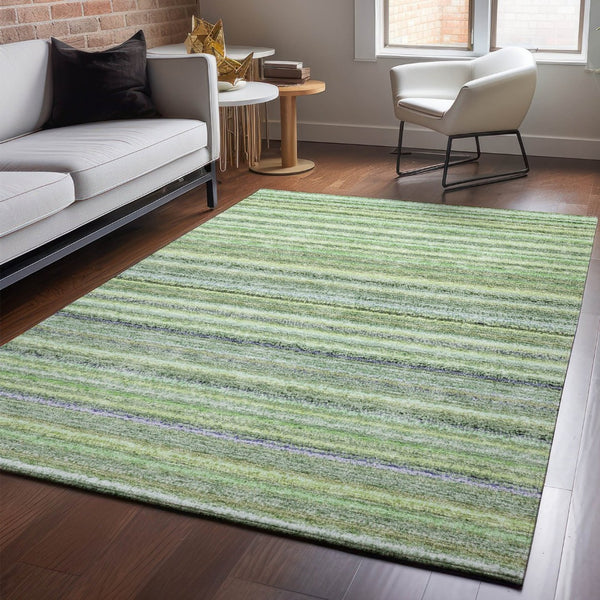 HomeRoots 9' Green and Blue Striped Washable Area Rug with UV Protection - Durable, Stain-Resistant, Stylish Decor 650793