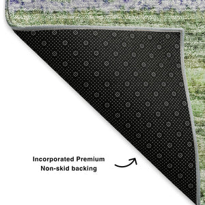 HomeRoots 9' Green and Blue Striped Washable Area Rug with UV Protection - Durable, Stain-Resistant, Stylish Decor 650793