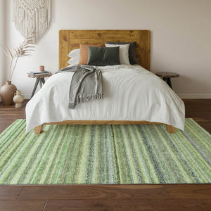 HomeRoots 9' Green and Blue Striped Washable Area Rug with UV Protection - Durable, Stain-Resistant, Stylish Decor 650793