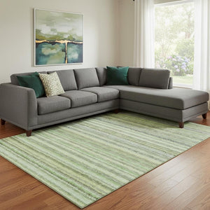 HomeRoots 9' Green and Blue Striped Washable Area Rug with UV Protection - Durable, Stain-Resistant, Stylish Decor 650793