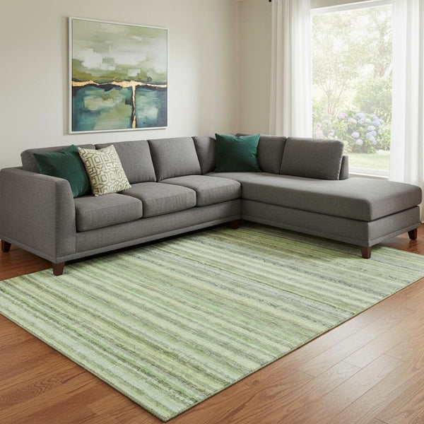 HomeRoots 9' Green and Blue Striped Washable Area Rug with UV Protection - Durable, Stain-Resistant, Stylish Decor 650793