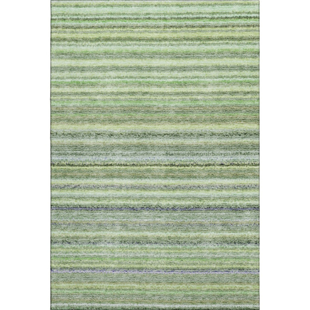 HomeRoots 10' X 14' Coastal Green and Blue Striped Washable Area Rug with UV Protection for Family Spaces 650794