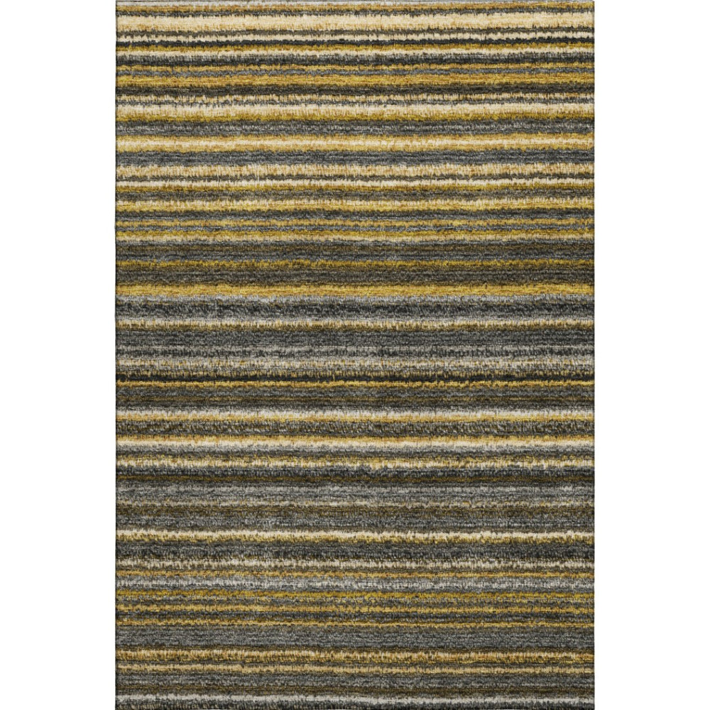 HomeRoots 5' X 8' Stylish Gold Ivory Gray Striped Washable Area Rug with UV Protection for High-Traffic Rooms 650796