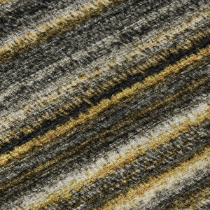 HomeRoots 5' X 8' Stylish Gold Ivory Gray Striped Washable Area Rug with UV Protection for High-Traffic Rooms 650796