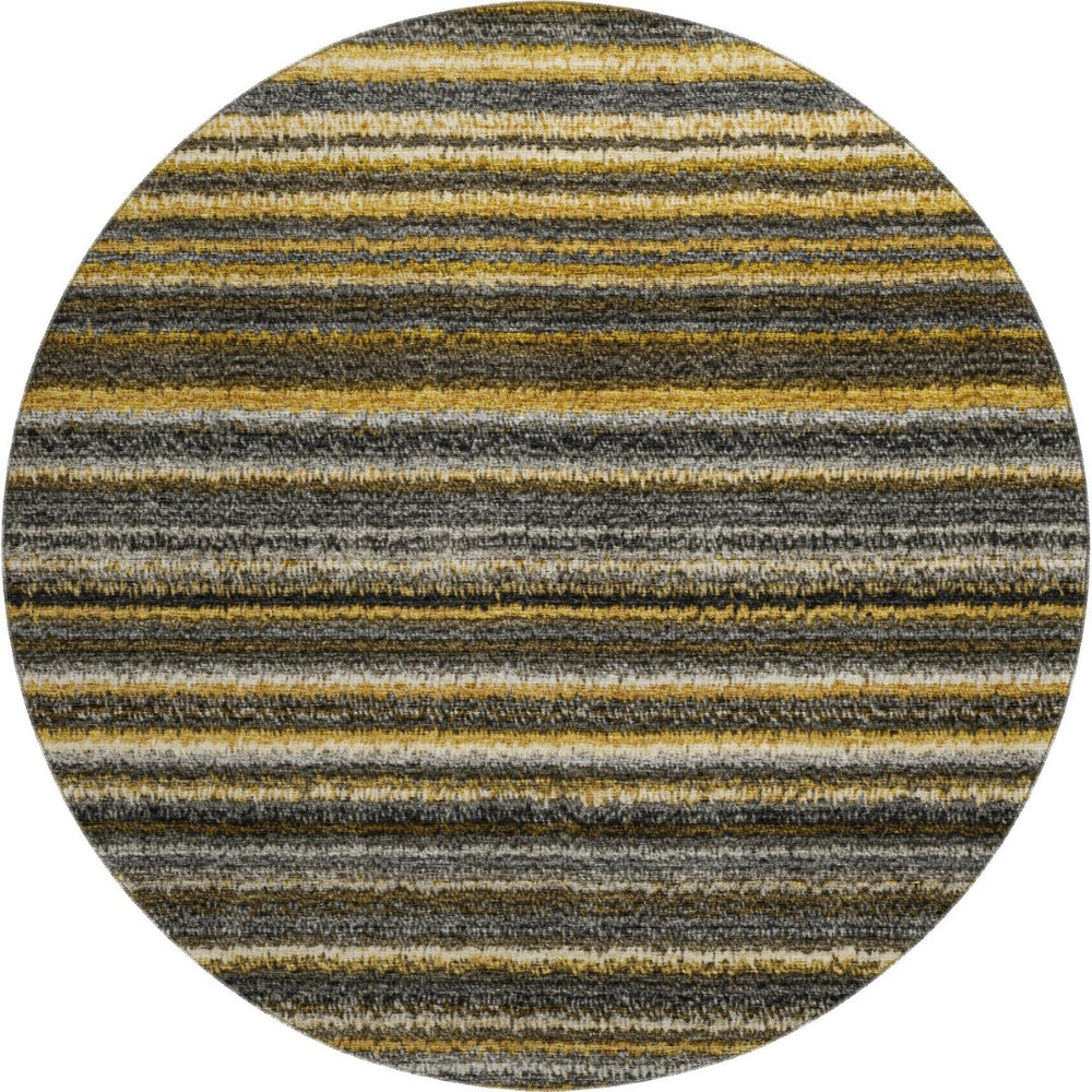 HomeRoots 8' Gold Ivory and Gray Striped Washable Round Rug - Stylish, Durable, UV-Protected for Indoor & Outdoor Use 650797
