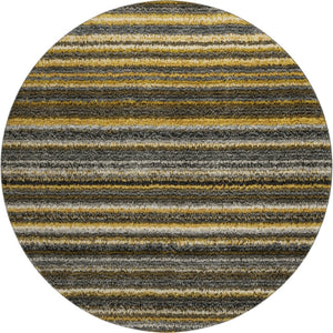 HomeRoots 8' Gold Ivory and Gray Striped Washable Round Rug - Stylish, Durable, UV-Protected for Indoor & Outdoor Use 650797