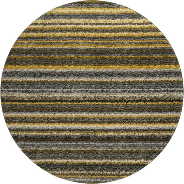 HomeRoots 8' Gold Ivory and Gray Striped Washable Round Rug - Stylish, Durable, UV-Protected for Indoor & Outdoor Use 650797