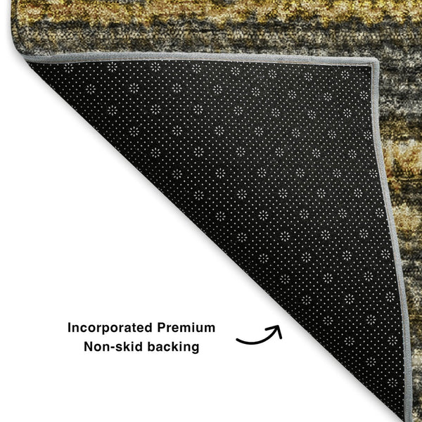 HomeRoots 8' Gold Ivory and Gray Striped Washable Round Rug - Stylish, Durable, UV-Protected for Indoor & Outdoor Use 650797