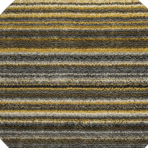 HomeRoots 8' Gold Ivory and Gray Striped Washable Round Rug - Stylish, Durable, UV-Protected for Indoor & Outdoor Use 650797