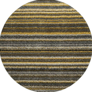 HomeRoots 8' Gold Ivory and Gray Striped Washable Round Rug - Stylish, Durable, UV-Protected for Indoor & Outdoor Use 650797
