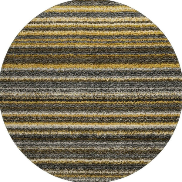 HomeRoots 8' Gold Ivory and Gray Striped Washable Round Rug - Stylish, Durable, UV-Protected for Indoor & Outdoor Use 650797