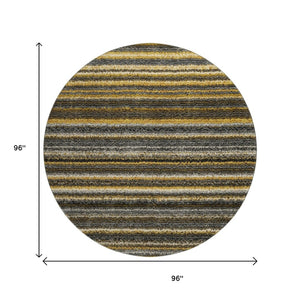 HomeRoots 8' Gold Ivory and Gray Striped Washable Round Rug - Stylish, Durable, UV-Protected for Indoor & Outdoor Use 650797
