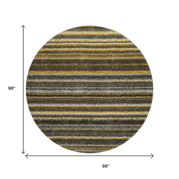 HomeRoots 8' Gold Ivory and Gray Striped Washable Round Rug - Stylish, Durable, UV-Protected for Indoor & Outdoor Use 650797