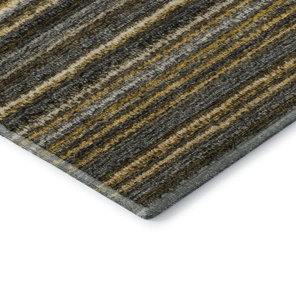 HomeRoots 8' X 10' Gold Ivory Gray Striped Washable Area Rug - Stain Resistant, UV Protected, Family Friendly! 650798
