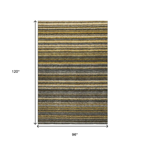HomeRoots 8' X 10' Gold Ivory Gray Striped Washable Area Rug - Stain Resistant, UV Protected, Family Friendly! 650798