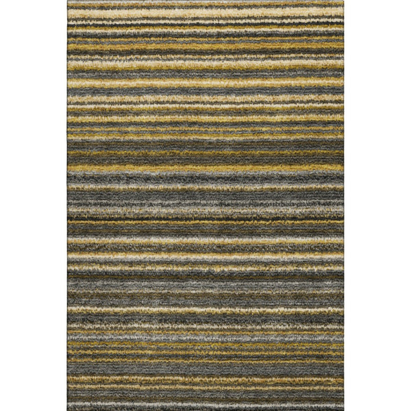 HomeRoots 8' X 10' Gold Ivory Gray Striped Washable Area Rug - Stain Resistant, UV Protected, Family Friendly! 650798