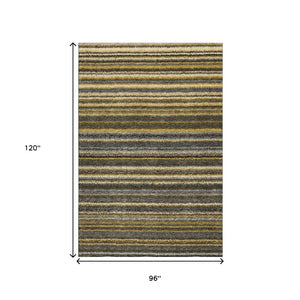 HomeRoots 10' Gold Ivory Gray Striped Washable Area Rug - Durable UV-Protected Design for High-Traffic Spaces 650800