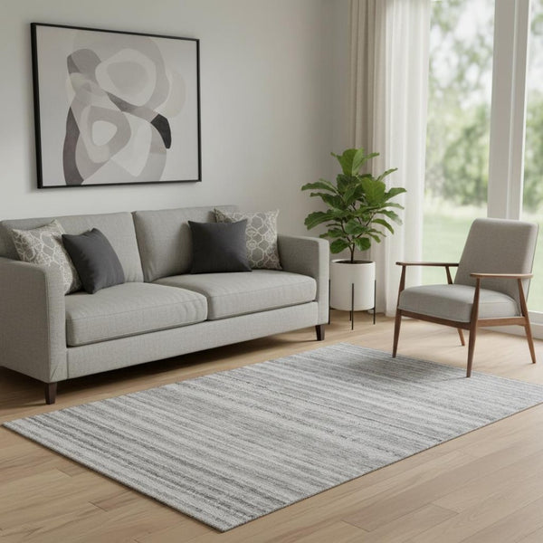 HomeRoots 5' X 8' Gray And Silver Striped Area Rug - Washable, UV Protected, Stain Resistant, Durable Design! 650802