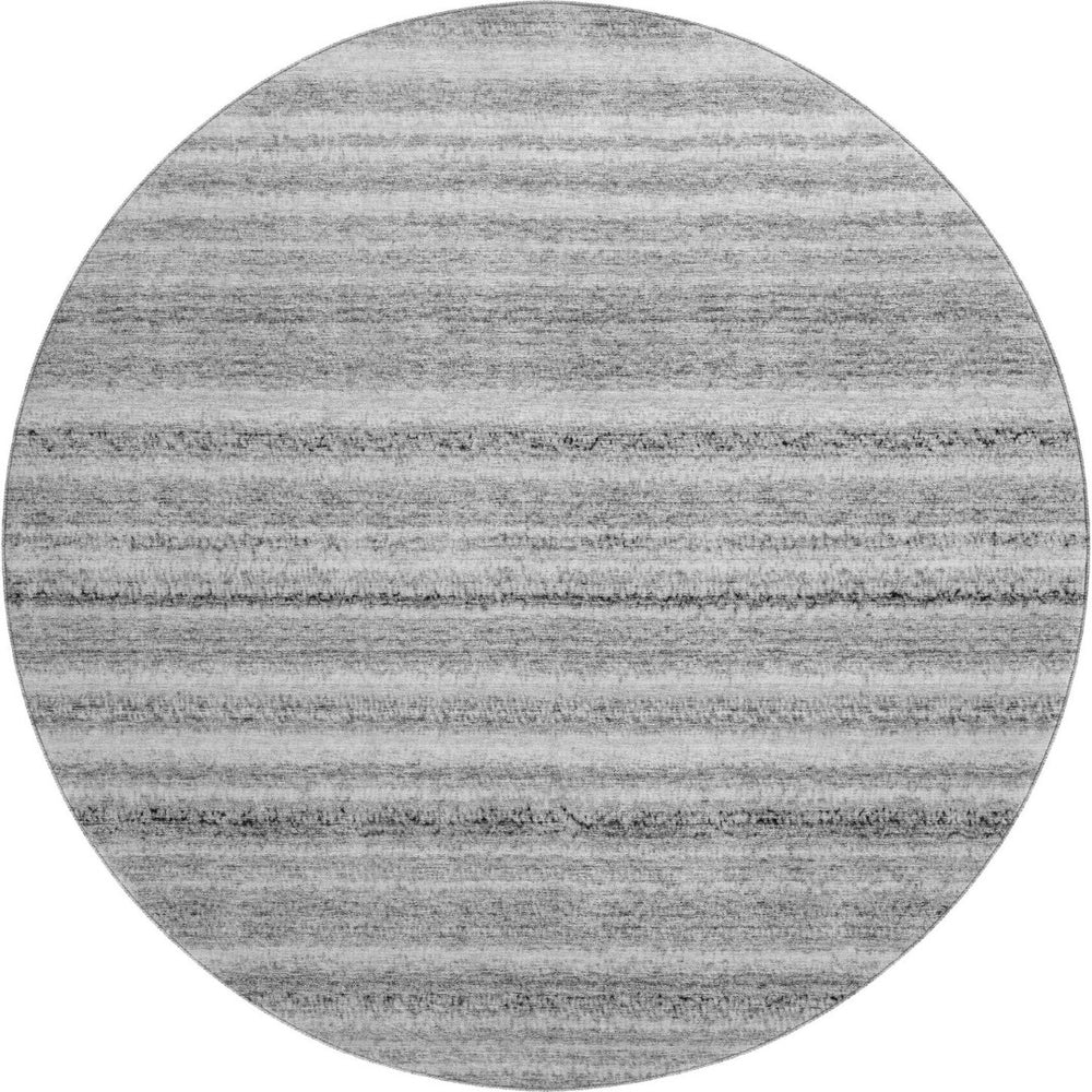 HomeRoots 8' Gray and Silver Striped Round Rug - Stylish, Washable, UV-Protected for High-Traffic Homes & Décor 650803