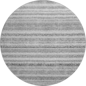 HomeRoots 8' Gray and Silver Striped Round Rug - Stylish, Washable, UV-Protected for High-Traffic Homes & Décor 650803