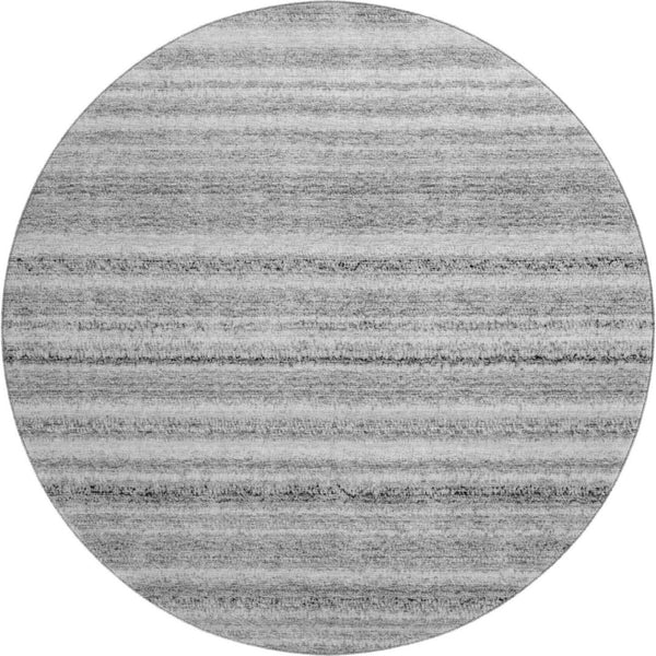 HomeRoots 8' Gray and Silver Striped Round Rug - Stylish, Washable, UV-Protected for High-Traffic Homes & Décor 650803